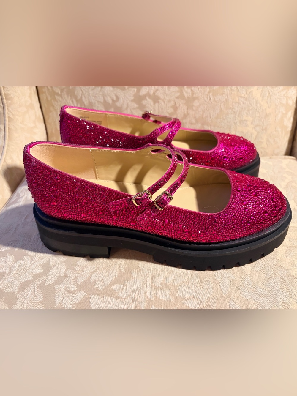 Betsey Johnson Sparkling Hot Pink Double-Strap Mary Jane Flats